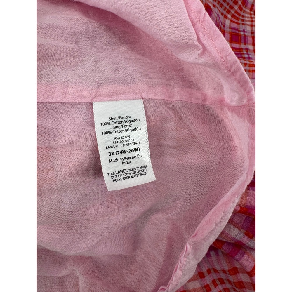 Terra & Sky Pink Orange Plaid V-Neck Flutter Sleeve Tiered Cotton Dress 24W-26W - Picture 5 of 5